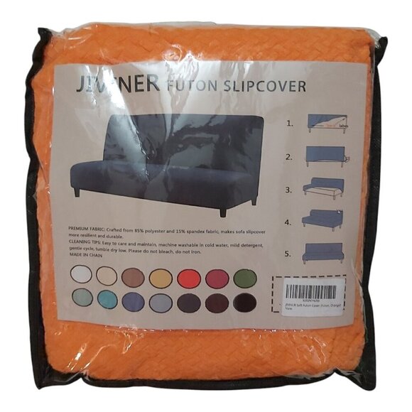 JIVINER Orange Soft Futon Cover - Stretchy 85% Polyester, 15% Spandex, Easy Care - Picture 1 of 3